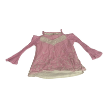 Arizona Jeans Co. Youth Girls Pink/White Cold Shoulder Long Sleeved Blouse Large - $14.03