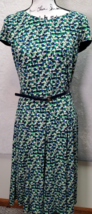 Jessica Howard Sheath Dress Womens Size 10 Blue Green Geo Print Belted Back Zip - £21.67 GBP