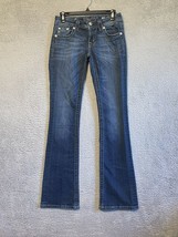 MISS ME Denim Womens Crystals Rhinestones Mid Rise Boot Blue Jeans Sz 27 - $27.47