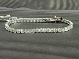 15Ct Redondo Corte Diamante Imitación Tenis Pulsera 14K Oro Blanco Chapado Plata - £178.78 GBP