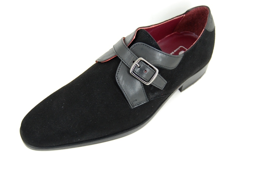 NEW Handmade Mens two tone monk shoes, Mens Black and gray suede leather shoes