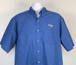 Pepsi Soda Button Down Short Sleeve Shirt Mens XL Blue Poly cotton Blend - $29.65