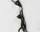 Black Cat Necklace Lab Created Diamond 25" Chain 1-1/2" Cat Costume Jewelry - $13.71