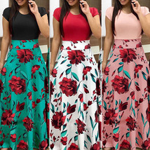 US Womens Floral Maxi Dress Short Sleeve Party Summer Beach Long Sundres... - £7.14 GBP