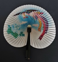 Vintage Japanese folding paper fan with Phoenix bird Hou-ou Hoo-oo design - $19.99
