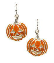 Halloween Smiling Pumpkin Dangle Drop Earrings White Gold - £9.06 GBP