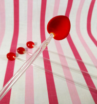 Charming Mid Century Red Heart Hand Blown 4pc Glass Swizzle Sticks/Spoons/Straws - £23.85 GBP