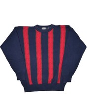 Lord &amp; Taylor Sweater Mens M Cable Knit Crewneck Striped 100% Cotton Jumper - £24.99 GBP