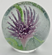 Vintage Art Glass Crystal Purple Flower Paperweight SKU PB206 - £31.85 GBP