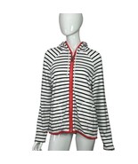 Talbots Jacket Hooded Full Zip Womens Medium White Blue Striped Zip Pockets - $377.55 MXN