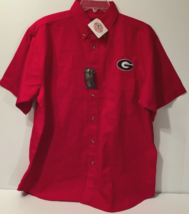 Georgia Bulldogs Football Red Ncaa Button Short Sleeve Shirt Sec L New - £9.94 GBP