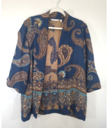Soft Surroundings S/ M Drape Cardigan Wrap Brown Blue Paisley Sweater Co... - $25.99 CAD