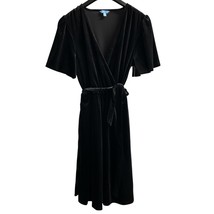 Draper James Dress Womens L Black Velvet Faux Wrap Midi Cocktail Party W... - $27.28