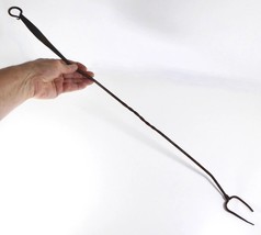 Primitive Wrought Iron 30&quot; Fire Pit Fork Tool, Hand Forged Rusty and Rustic - £34.65 GBP