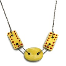 Yellow Statement Pendant Necklace For Women, Trendy Artisan Ceramic Jewelry Boho - £57.76 GBP