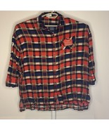 Umgee USA Oversized Red Blue Plaid Patches Button Down Blouse Shirt Large - $27.12