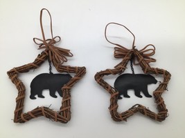 Set of 2 Rustic Star Ornaments 5x5 Black Bear Lodge Cabin Woodland Chris... - $292.61 MXN
