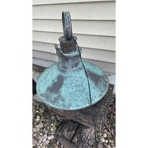 Vintage Antique Tin Punched Primitive Ceiling Pendant Lamp Farmhouse Gre... - $75.74