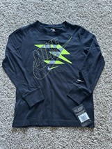 Nike Boys Black Volt Long Sleeve Shirt Pull Over Size Small Logo Cotton ... - $14.99