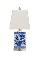 Blue and White Floral Bird Motif Rectangular Table Lamp 15&quot; - £140.12 GBP