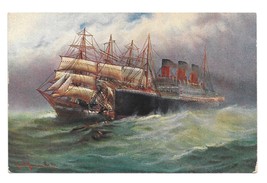 1911 Nautical Artist Signed Alfred Jensen Sailing Ship Collision Foggy W... - $6.69