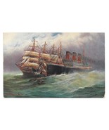 1911 Nautical Artist Signed Alfred Jensen Sailing Ship Collision Foggy W... - $6.69