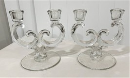 2 Vintage Fostoria Century Double Flat Footed Candlestick Holders - £29.76 GBP
