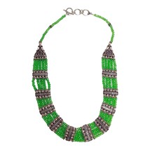Womens Handmade Bohemian Silver &amp; Green Multi Strand Beaded Bib Necklace Jewelry - £19.46 GBP
