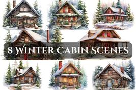 Snowy Watercolor Cabin Scenes - £7.89 GBP