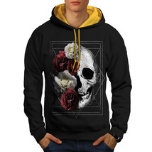 Wellcoda Skull Rose Flowers Mens Contrast Hoodie, Devil Casual Jumper - £31.36 GBP