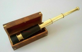  Nautical Brass Telescope/Leather 18&quot; With Wooden Anchor Box - £63.56 GBP