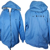 VTG 90s NIKE Lined Windbreaker Swoosh Hooded Full Zip Blue Jacket Size L XL - $38.53