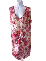 St. John silk floral pink red faux wrap sheath dress - $65.18