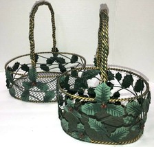 Christmas Holly Set of 2 Metal Durable 11&quot; Tall Baskets - €17,19 EUR