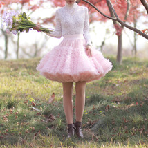 Blush Pink A-line Knee Length Tulle Skirt High Waisted Blush Puffy Holiday Skirt - £123.38 GBP