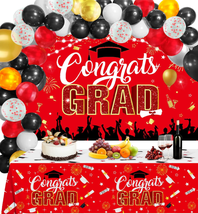 2024 Graduation Party Decorations, Red and Black Graduation Backdrop Banner, 85  - £18.51 GBP