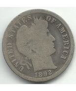 1892 Barber Dime Coin No mint mark = Philadelphia - $2,413.00 MXN