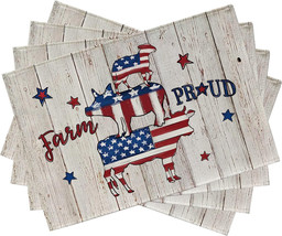 NEW Farm Proud Placemats 12 x 18 inches set of 4 patriotic American flag beige - £8.07 GBP