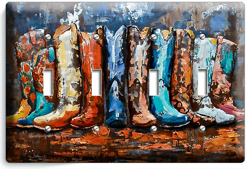 TEXAS COUNTRY WESTERN RUSTIC COWBOY BOOTS 4 GANG LIGHT SWITCH WALL PLATES DECOR