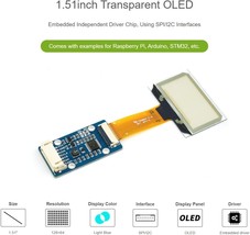 1.51inch Transparent OLED Display Module 128 64 Resolution Light Blue Co... - £38.80 GBP