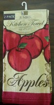 SET OF 2 SAME PRINTED JUMBO COTTON KITCHEN TOWELS (17&quot; x 27&quot;) 5 RED APPL... - $13.85