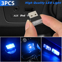 3x Mini Blue LED USB Car Interior Light Neon Atmosphere Ambient Lamp Accessories - £10.15 GBP