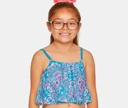 Summer Crush Big Girls Printed Flounce Tankini TOP ONLY  - Blue, Size 16 - $12.86