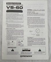 Pioneer VS-60 Audio Video Selector Owners Manual Operating Instructions ... - $12.30