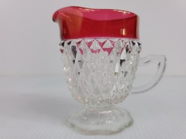 Tiffin King’s Crown Cranberry Diamond Point Creamer Ruby Red Flashed - £7.95 GBP