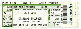 Jeff Beck Concert Ticket Stub September 11 2006 Sayreville New Jersey - £8.17 GBP