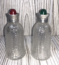 Vintage Bell Shape Glass Red &amp; Green Lid Rare Christmas Salt &amp; Pepper Sh... - £9.29 GBP