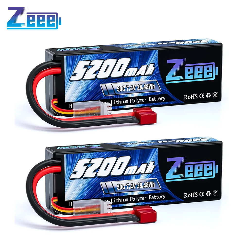 1 2pcs zeee 2s 5200mah lipo batteries 7 4v 50c hardcase with t plug for rc thumb200