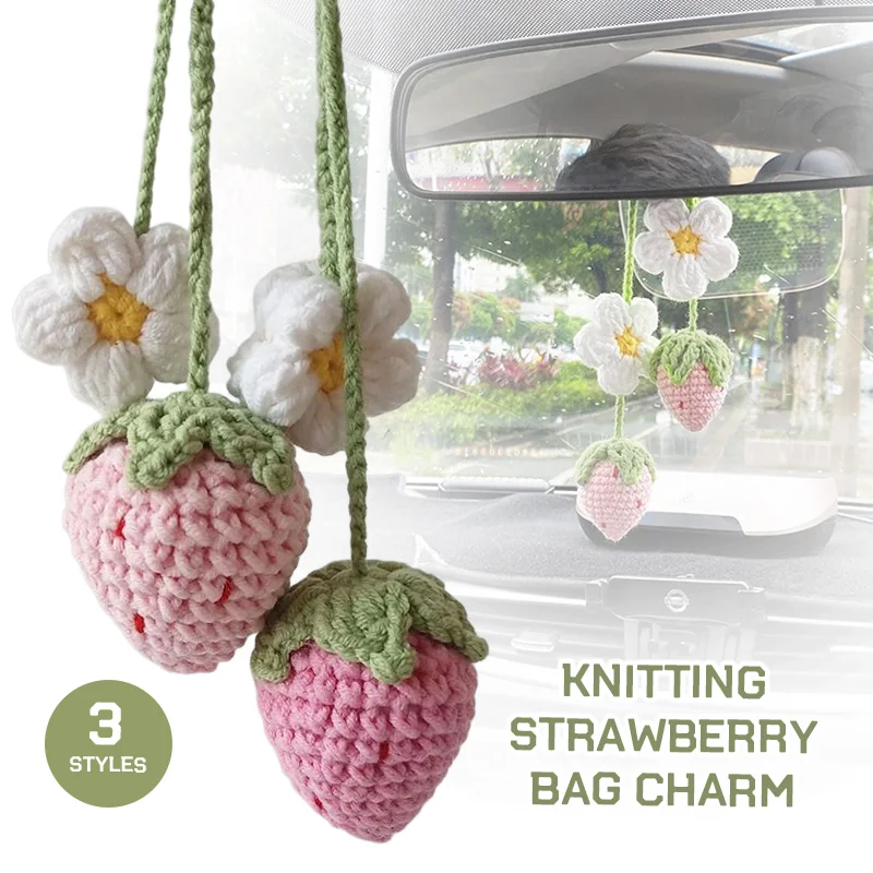 Cute Handmade Flower Knitted Pendant Car Rear View Mirror Decor Hanging ... - $15.67