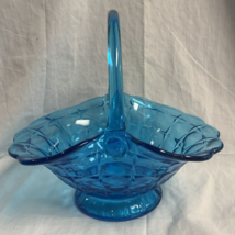Indiana Glass Tiara Blue Constellation Handled Basket stamped JD - $31.13